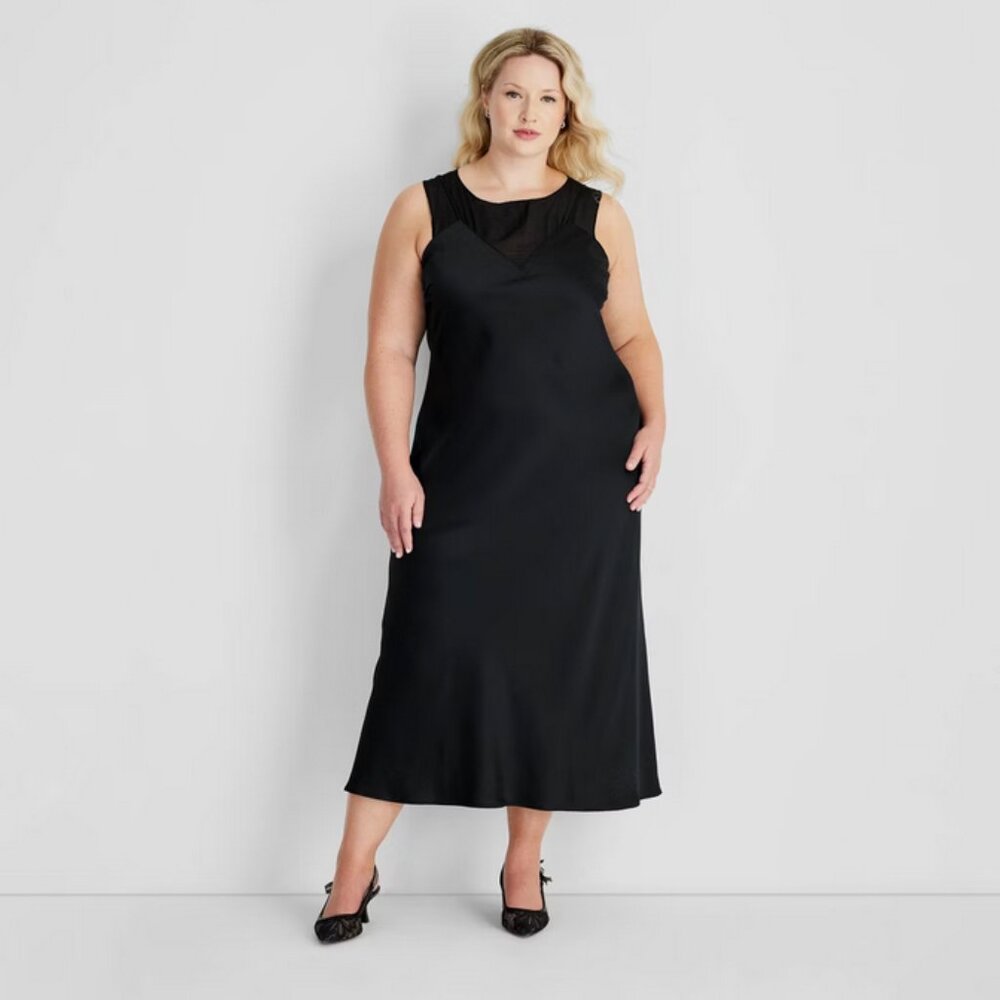 Women's Sleeveless Mixed Media Ankle Slip Dress - Future Collective Black XL